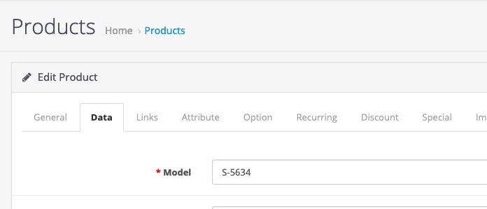 OpenCart product edit page